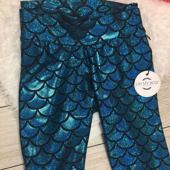 NWT OH MY BOD Blue mermaid shimmer Capri leggging - Picture 7 of 7